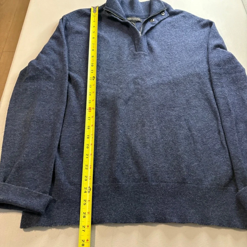Banana Republic Mens Italian Yarn Quarter Zip Sweater Blue Large Mock Neck Knit